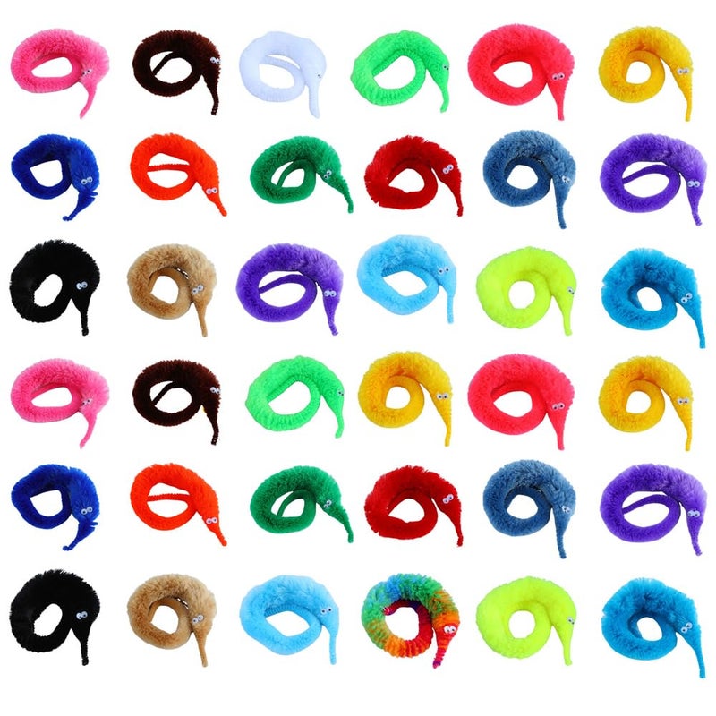 Comonc 100 Pcs Magic Twisty Worm Wiggly Twisty Fuzzy Worms on a String Magic Worm Toys for Party Supplies,Random Colors - Image 3